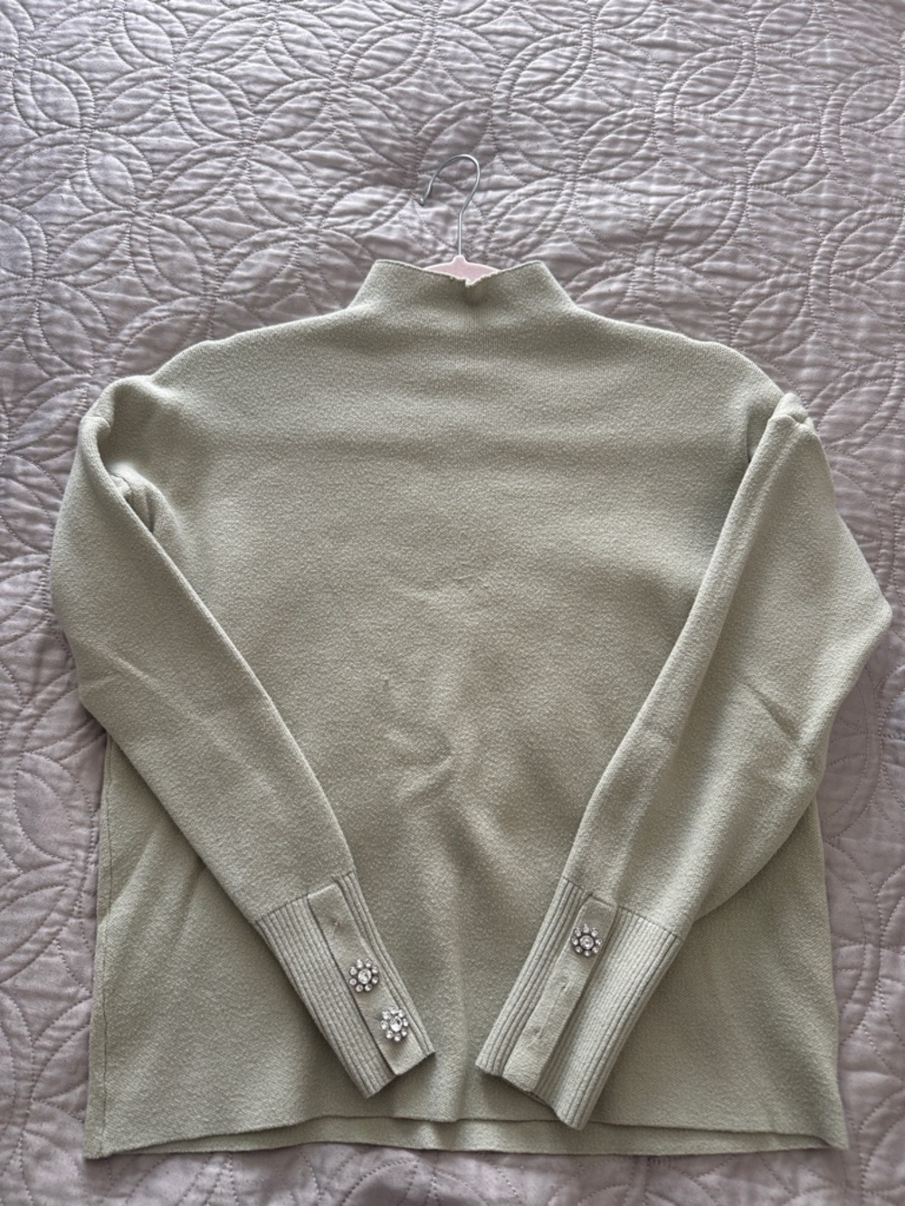 Tahari Sage Green Turtleneck Sweater with Embellished Cuffs